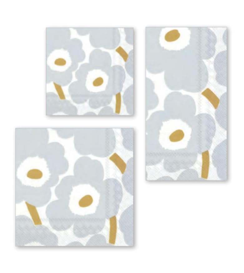 IHR Ideal Home Range Cocktail Napkins Marimekko Disposable 3-Ply Paper Party Napkin Pack, 5" x 5", Unikko White/Silver, 20-Count - Image 4