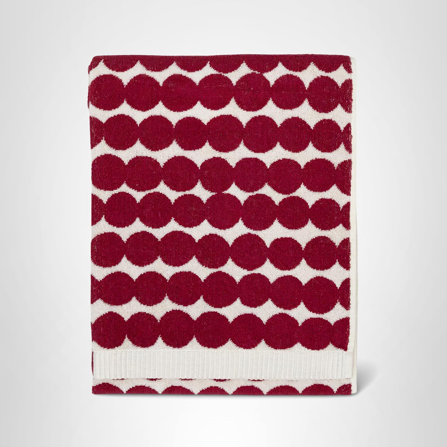 MARIMEKKO Räsymatto Terry Cotton Bath Towel (White and Red) – Polka Dot Patterned Bath Towels – 55 in x 28 in - Image 5
